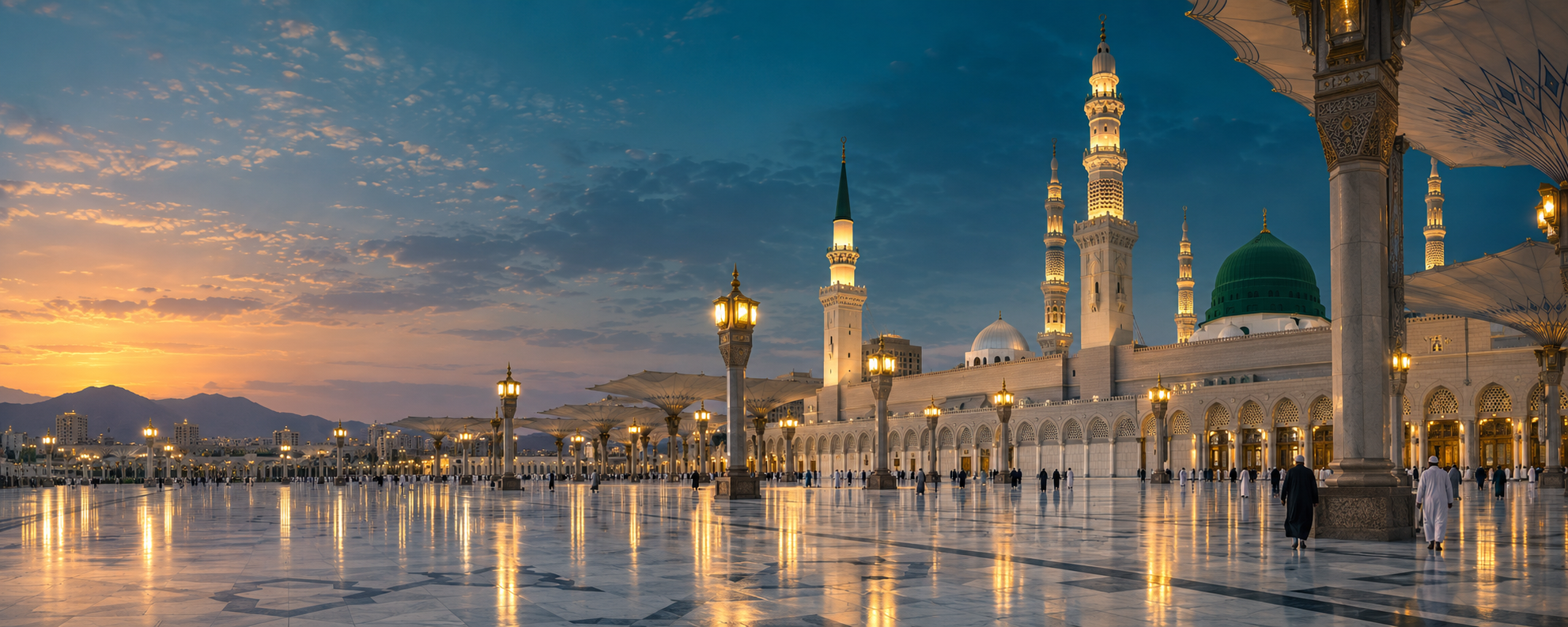 Illustrative view of the courtyard at Masjid an-Nabawi