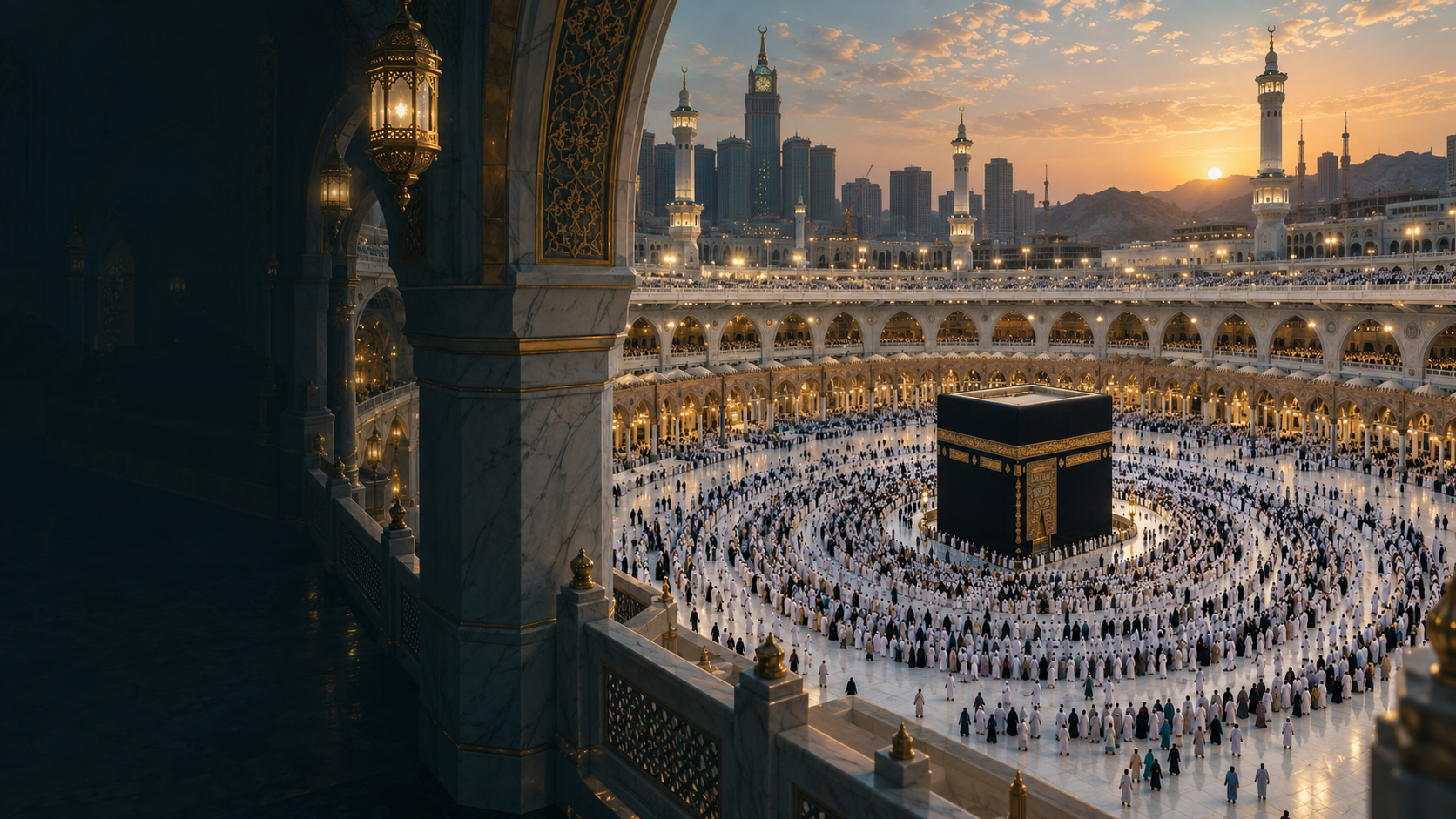 Illustrative view of pilgrims performing Tawaf around the Kaaba